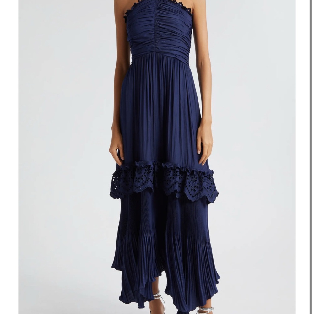 Ramy Brook Eyelet Ruffle Halter Maxi Dress
